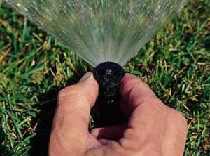 a Garland Sprinkler Repair tech adjusts a micro head 